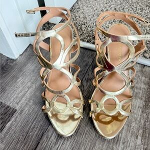 Christian Siriano Gold Heels Women's Dressy Cage Strappy Stiletto‎ Sandals